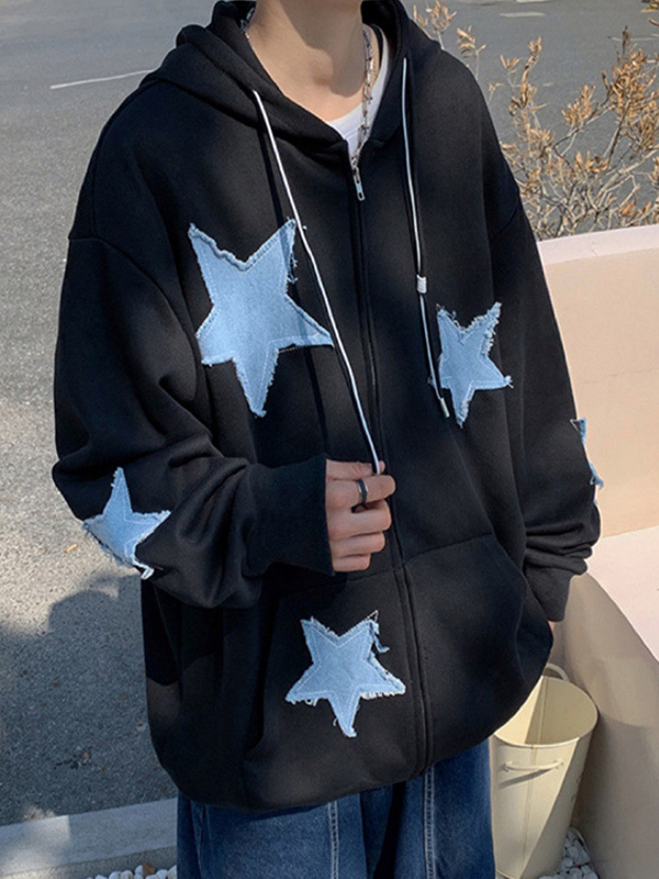 Men's Star Patch Zip Up Hoodie-2