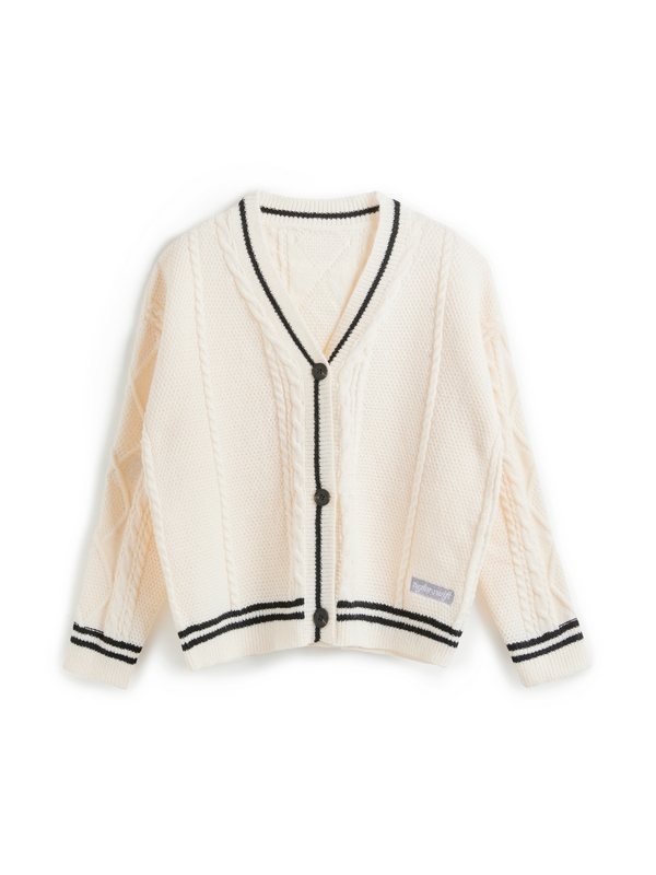 Oversize Star Embroidered Cable Knit Cardigan-4