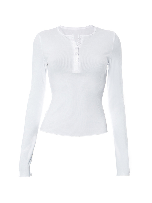 Solid Color Crew Neck Breasted Long Sleeve Knit-5