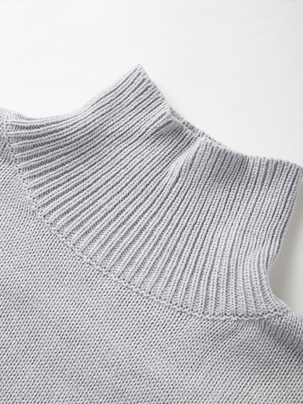 Solid High Neck Loose Sweater-6