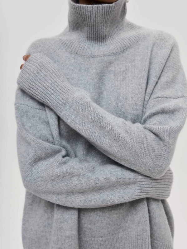 Solid High Neck Loose Sweater-1