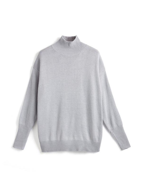 Solid High Neck Loose Sweater-4