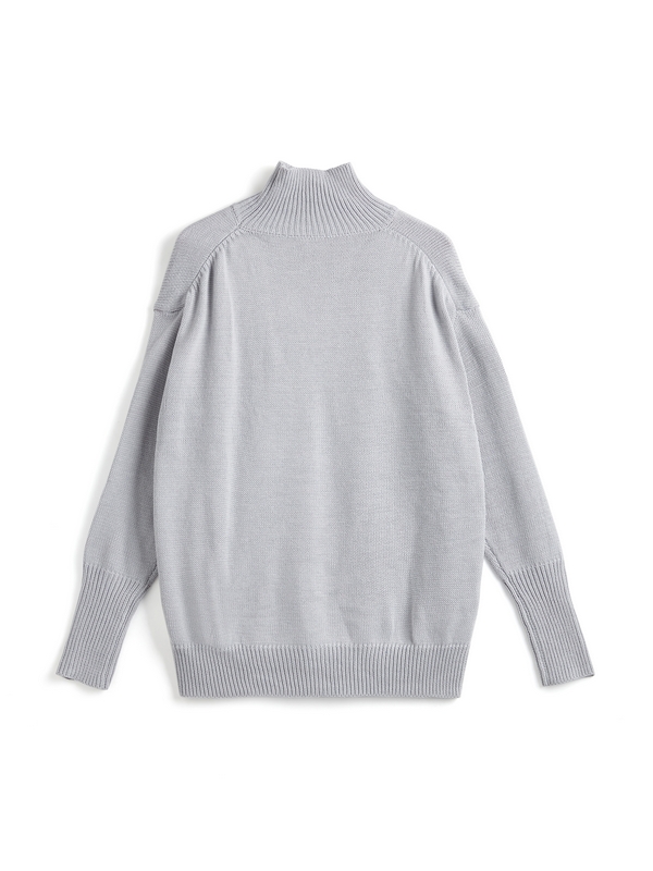 Solid High Neck Loose Sweater-5